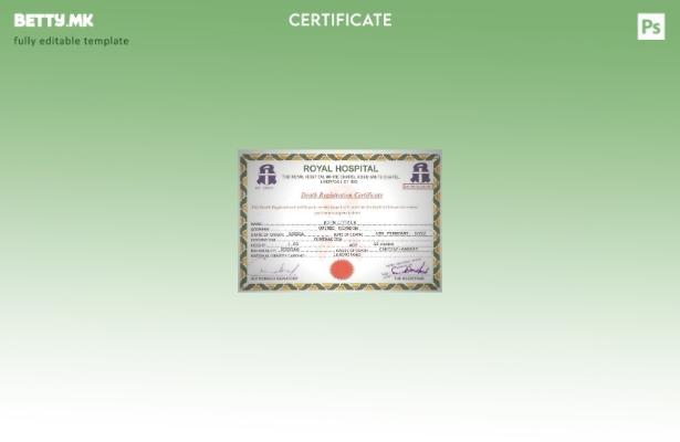 Модерен стил шаблон за уверение за смрт во болницата во Обединетото Кралство